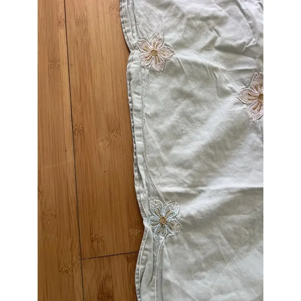 Vintage Floral Embroidered Flowers Butterfly Cotton Full Duvet Cover Scallop Edg
